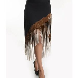 Black and Brown Embellished Asymmetrical Midi Skirt